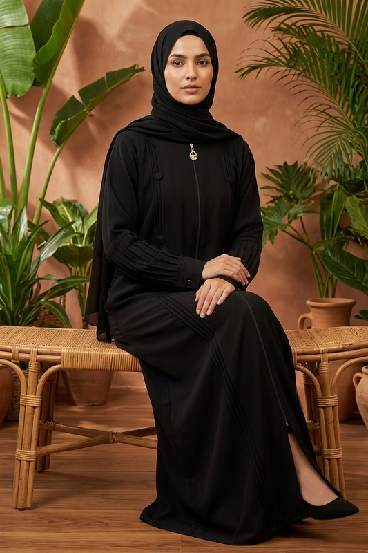 Elegant Classic Black Front-Zip Abaya – Premium Modest Maxi Dress